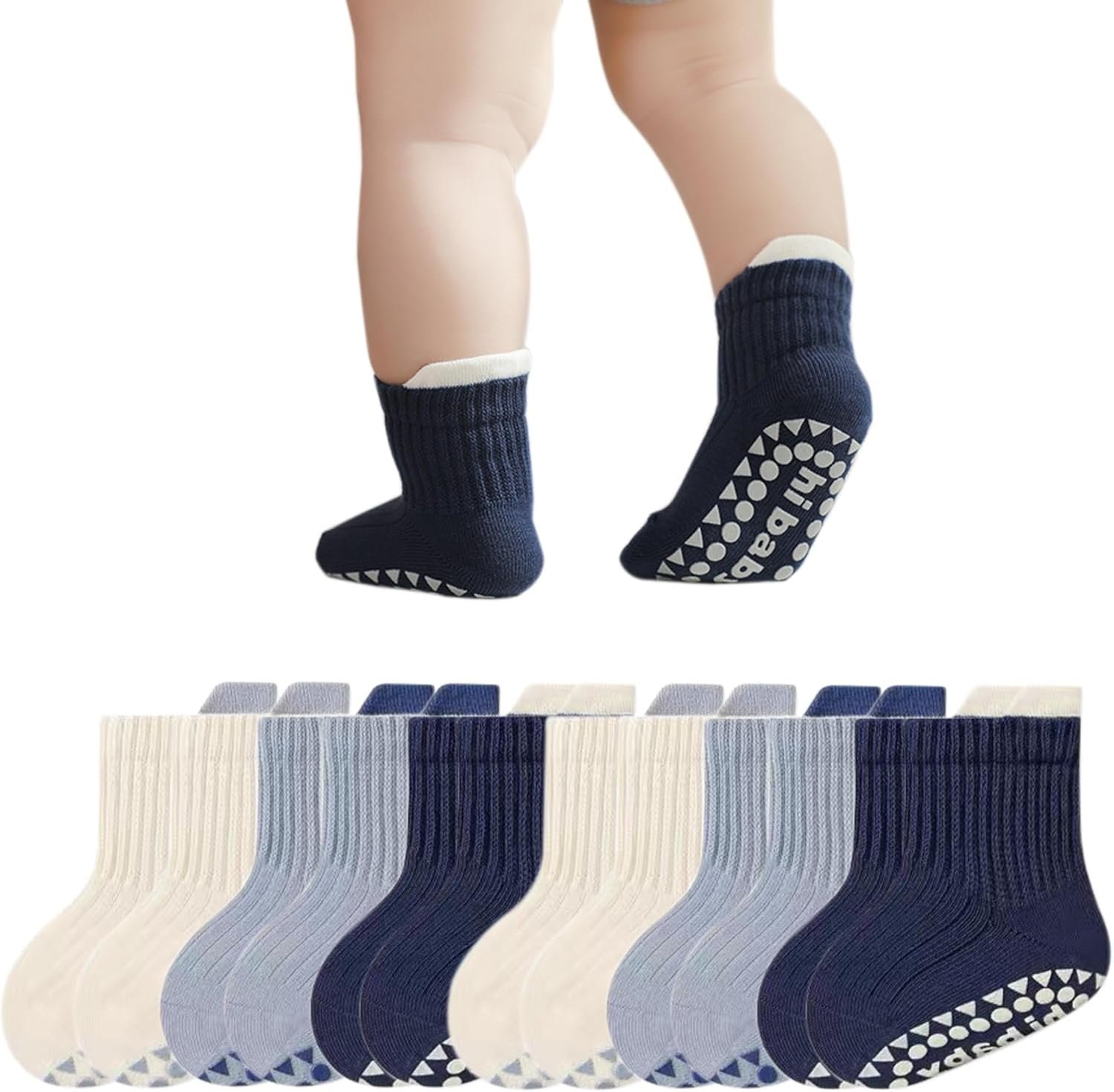 Mealah 6 Pairs Toddler Grips Socks for Boys Girls – Non Slip Warm Thick Cotton Ankle Crew Socks 1-3Years