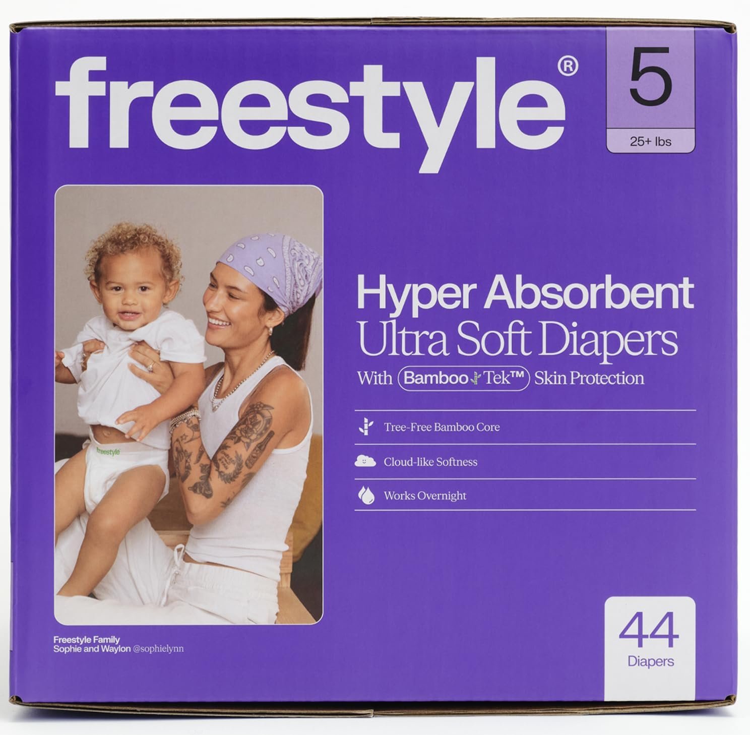Freestyle BambooTek Diaper – (Size 5) Hyper Absorbent & Non-Toxic – Disposable Diaper for Sensitive Skin – Ultra Soft Diaper’s (25+ lbs) – 44 Count