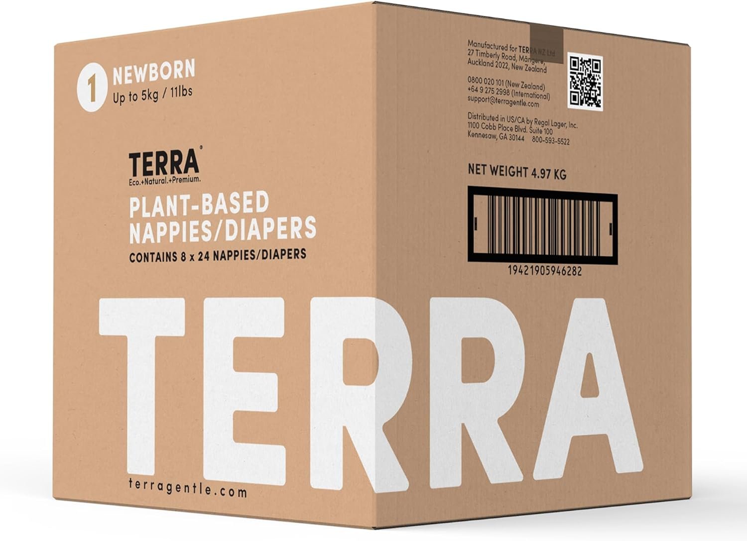 Terra Diapers Size 1: 85% Plant-Based Diapers, Ultra-Soft & Chemical-Free for Sensitive Skin, Superior Absorbency for Day or Nighttime Diapers, Designed for Newborns up to 11 Pounds, 192 Count