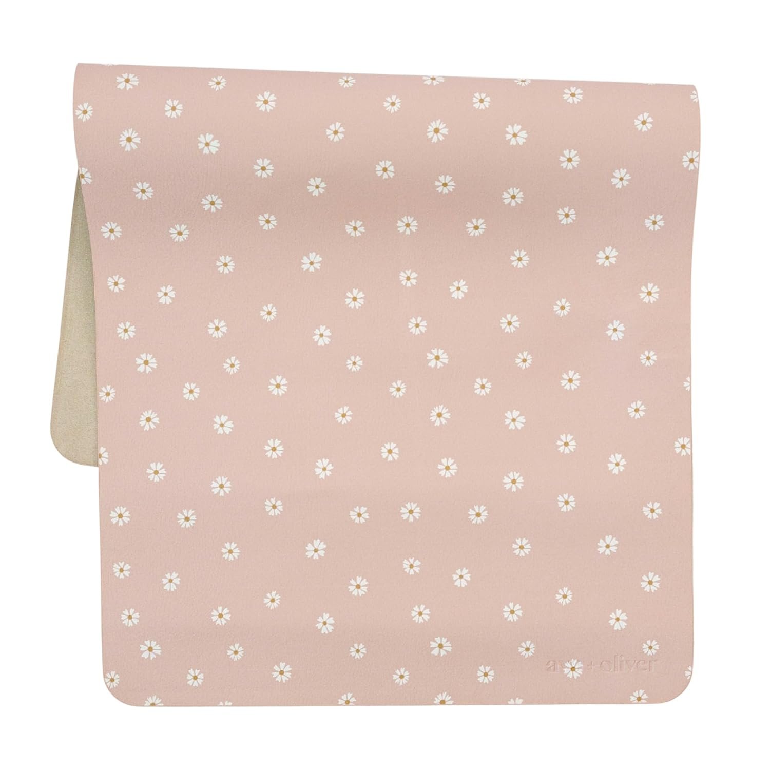 Ava + Oliver Vegan Leather Baby Changing Mat (16 X 30 in) – Multipurpose Wipeable and Portable Diaper Changing Pad – Foldable for Travel (Pink Daisies)