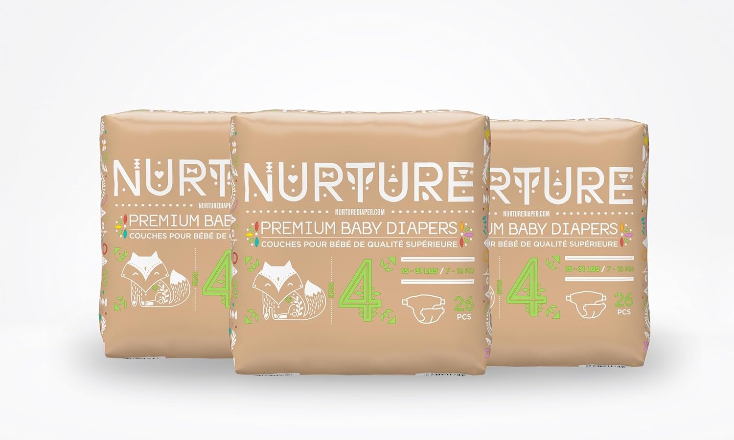 Nurture Diapers by BioBag, Size 4 (15-31 pounds), 78 Premium Quality Baby Diapers, Chemical Free, Ultra Absorbent, Eco Friendly, Hypoallergenic
