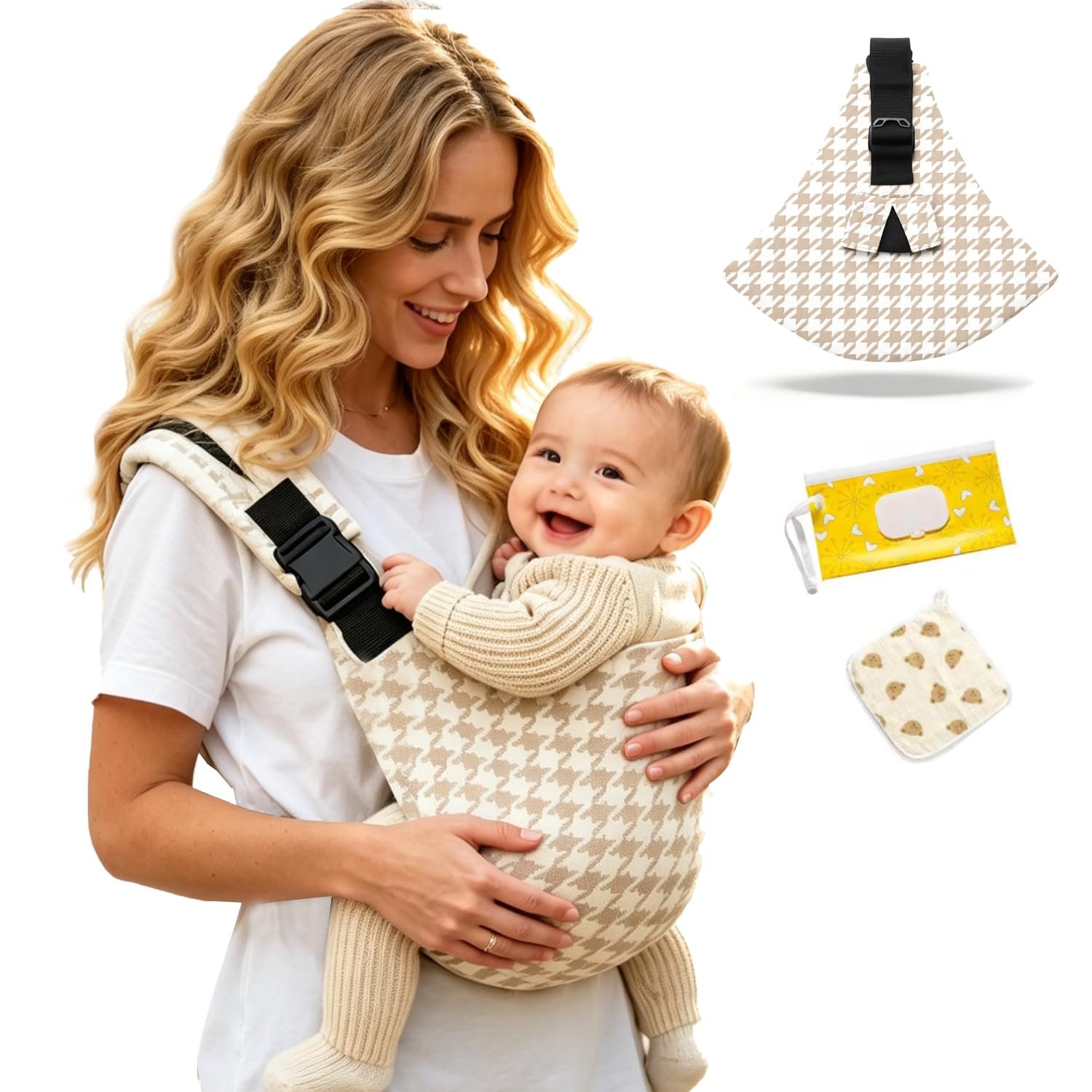 Baby Sling Carrier, Lightweight & Portable Adjustable Hip Seat, Ergonomic Hands-Free Side Carry for Infants & Toddlers 10-45 lbs（B&BQ）