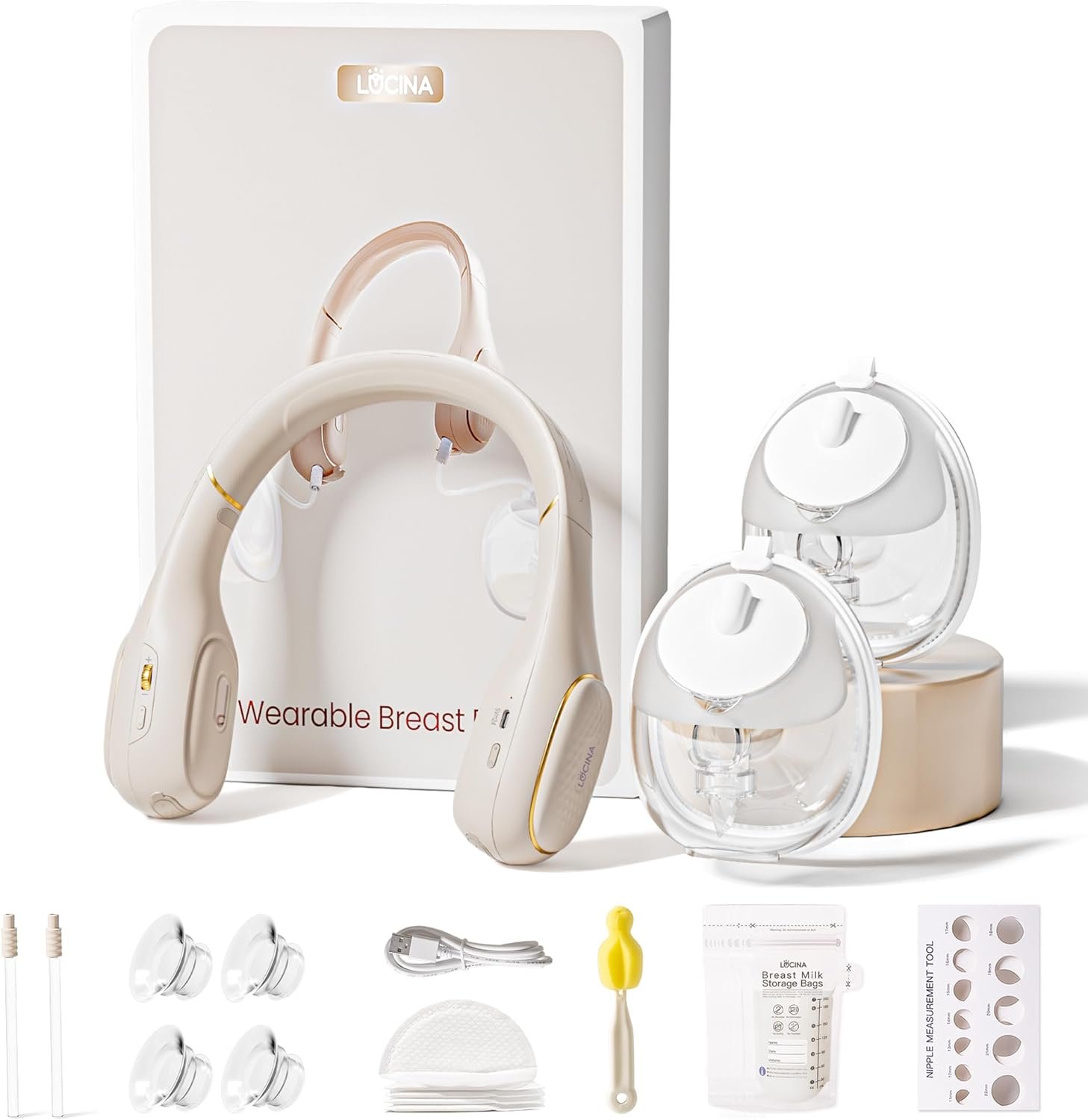 Neck Breast Pump Hands Free, Wearable Breastfeeding Pump with Hospital-Grade Suction, 4 Modes & 9 Levels, Portable Electric Ultra-Light Double Milk Pump with Voice Function, 28mm Flange, 2-Pack