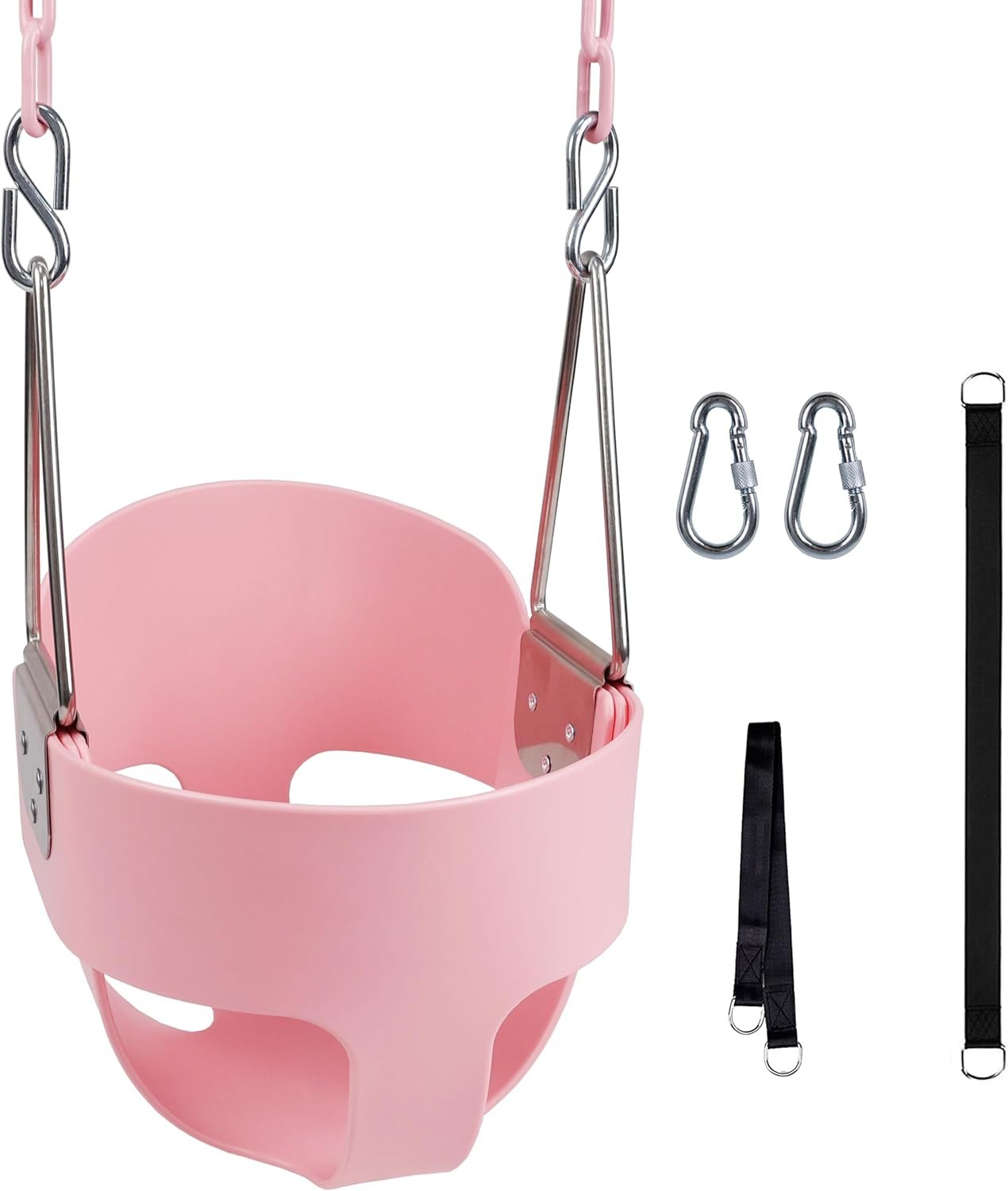 Toddler Swing, KINSPORY Baby Swing Outdoor, Heavy-Duty High Back Full Bucket Infant Swing Seat, 59″ Coated Chains with Tree Straps for Swing Sets Outdoor Backyard (Pink), SB-122