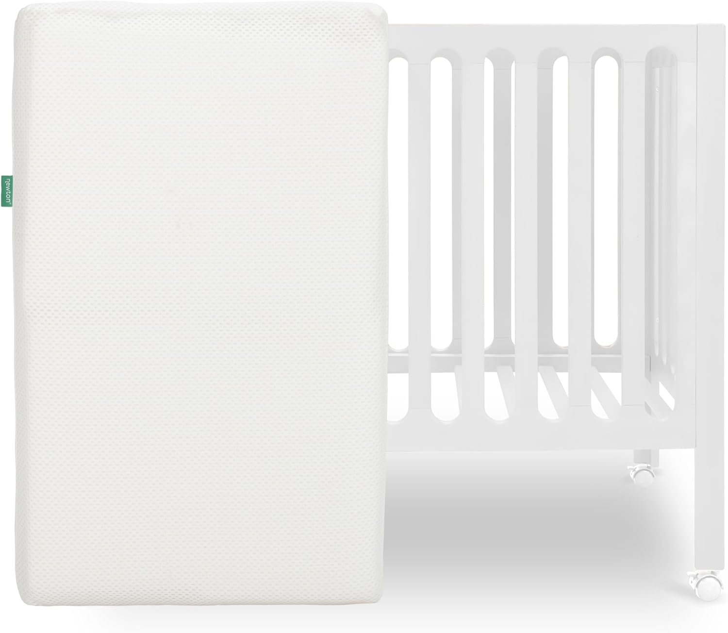 Newton Baby Galileo Mini Crib Solid Beech Wood with Wheels in White Color, Adjustable Mattress Height, Ultra-Safe Non-Toxic Finish, Mini Crib Mattress Included
