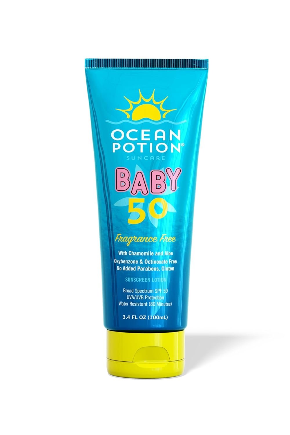 Ocean Potion Baby Sunscreen Lotion SPF 50, Broad Spectrum UVA/UVB Sun Protection, Gentle Non-Greasy Sunscreen Body Lotion with Aloe & Vitamin E, Travel Size Sun Screen 3.4 oz, Unscented