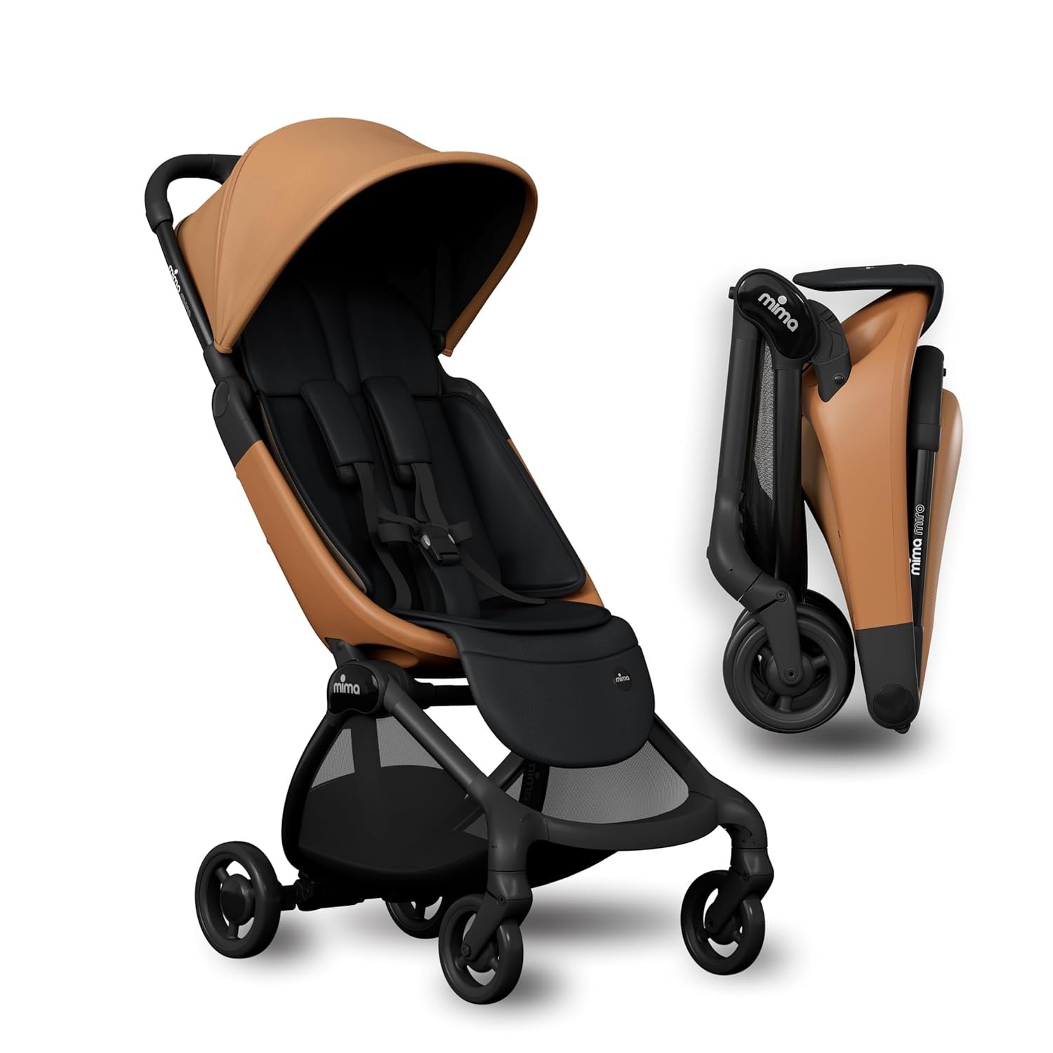 Mima Miro Compact Travel Stroller, Lightweight Cabin Approved Baby Stroller with One-Hand Fold, Magnetic Harness, UPF 50+ Canopy & Reversible Seat Pad