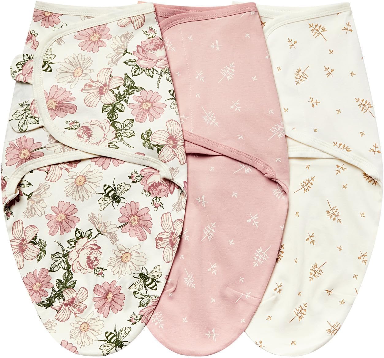 insular Baby Swaddle Wrap, Swaddle Blanket for Newborn and Infant, Adjustable Swaddling Set for Boy and Girl, Soft Cotton Baby Sleep Sack 3 Pack, Floral, Small(0-3 Month)