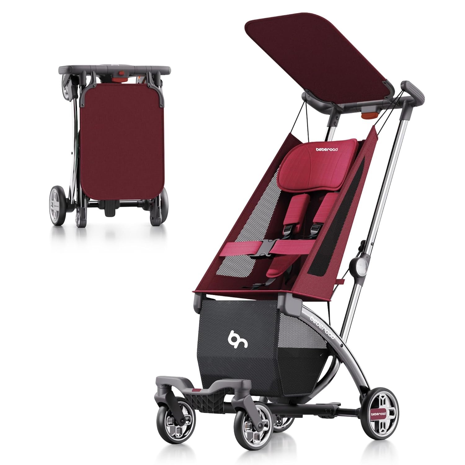 Beberoad Love R1 Auto-Folding Ultra Lightweight Travel Stroller for Airplane, Small Compact Strollers for Babies and Toddlers Aged 6-36 Months, Only 11.5 lbs, Can Combine into a Double Strollers, Red