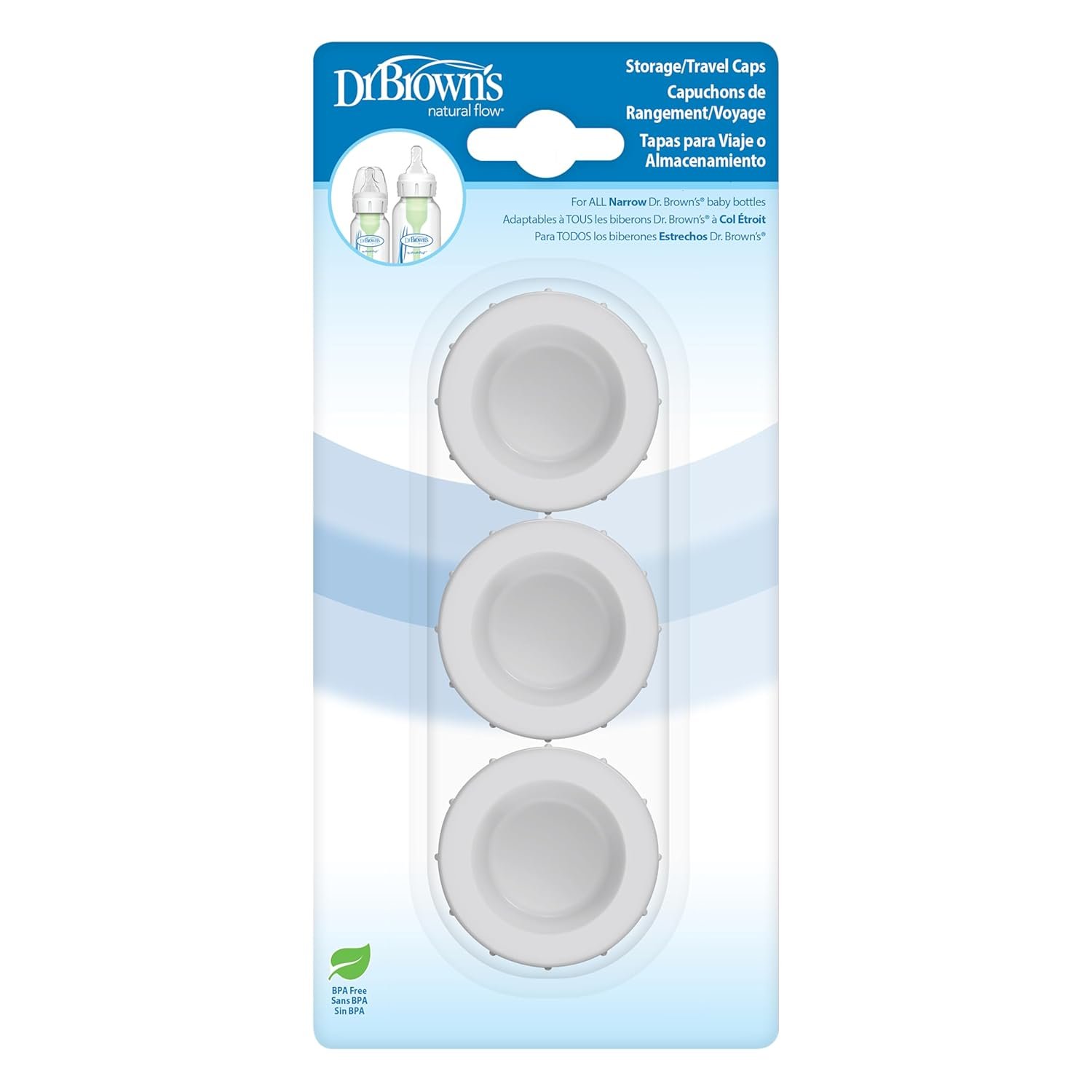 Dr. Brown’s Narrow Storage/Travel Caps for Anti-colic Options+ Baby Bottles, fits 8 oz/250 mL and 4 oz/120mL, BPA-Free, 3-Pack
