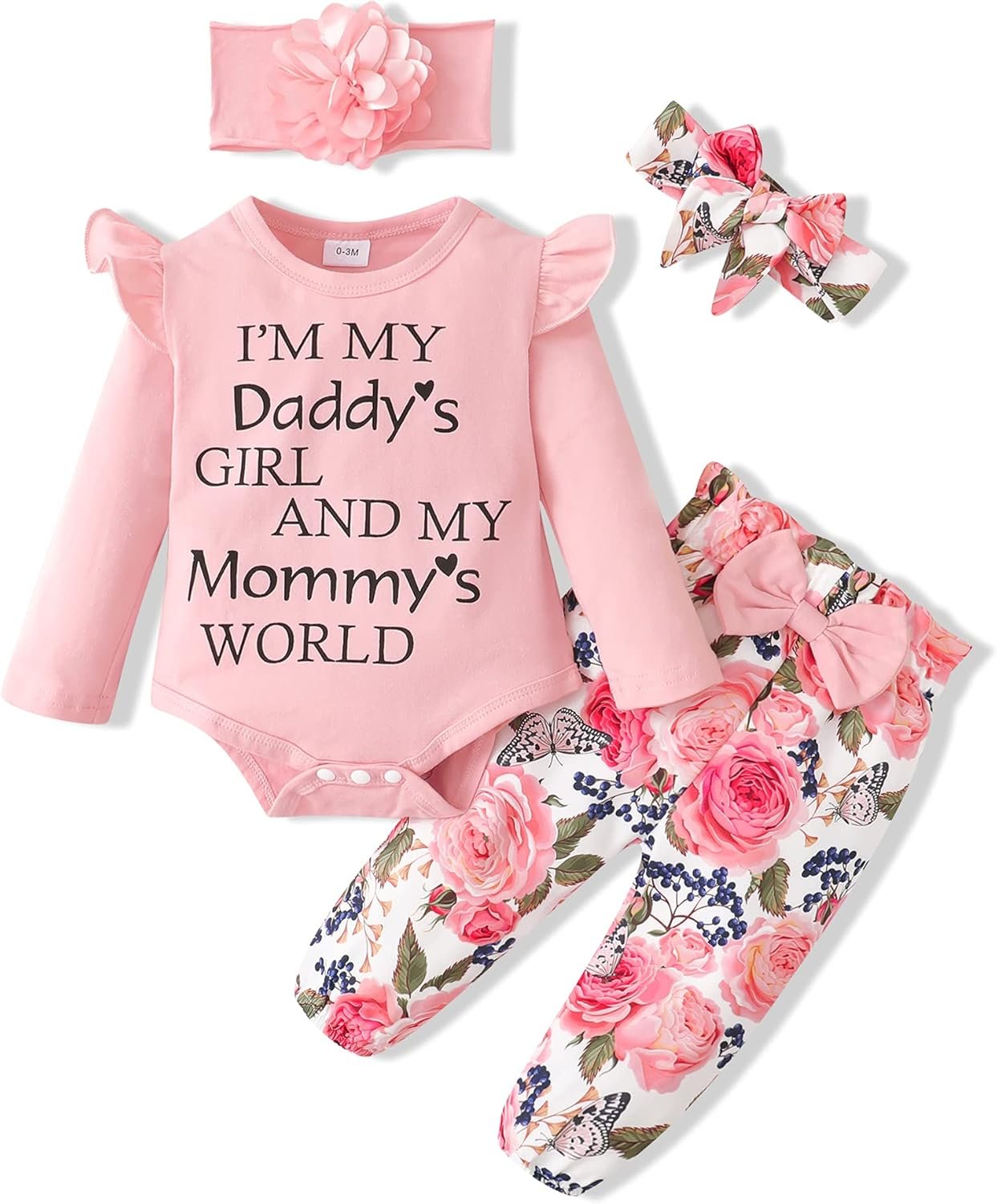 SUNNY PIGGY Newborn Infant Baby Girl Clothes Outfits Ruffle Romper Floral 4Pcs Pants Sets Toddler Girls Clothing Set