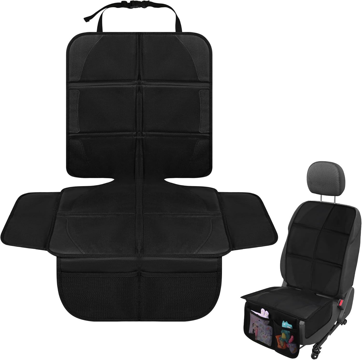 JEYODA Car Seat Protector, Baby Car Seat Protector, Thick Padding, Seat Protector with Mesh Storage Pockets, Non-Slip Padded Backing for Child Pet (Black Liner)