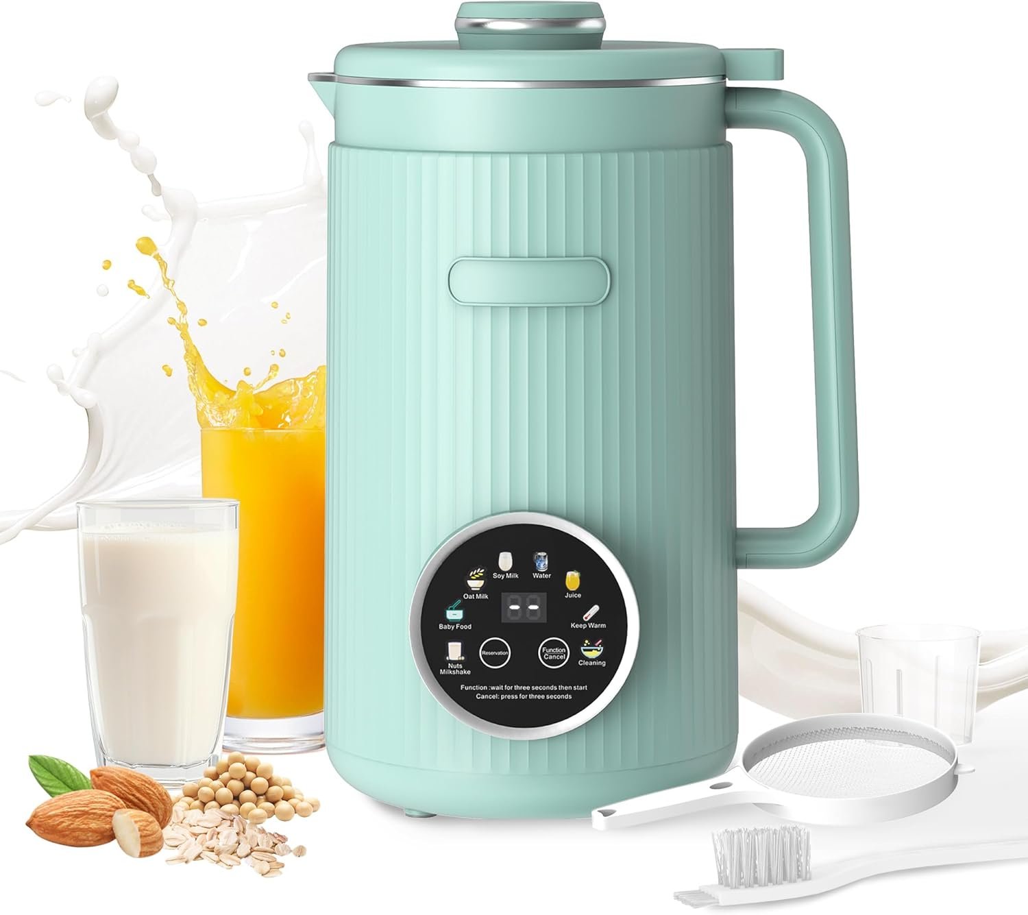 ANHANE 35oz Soy Milk Maker Machine: 8-in-1 Nut Milk Maker for Oat Milk, Vegan Drinks, Baby Food Blender – Plant-Based Milk Machine with Stainless Steel, LED Touch, Auto Shutoff (Green)