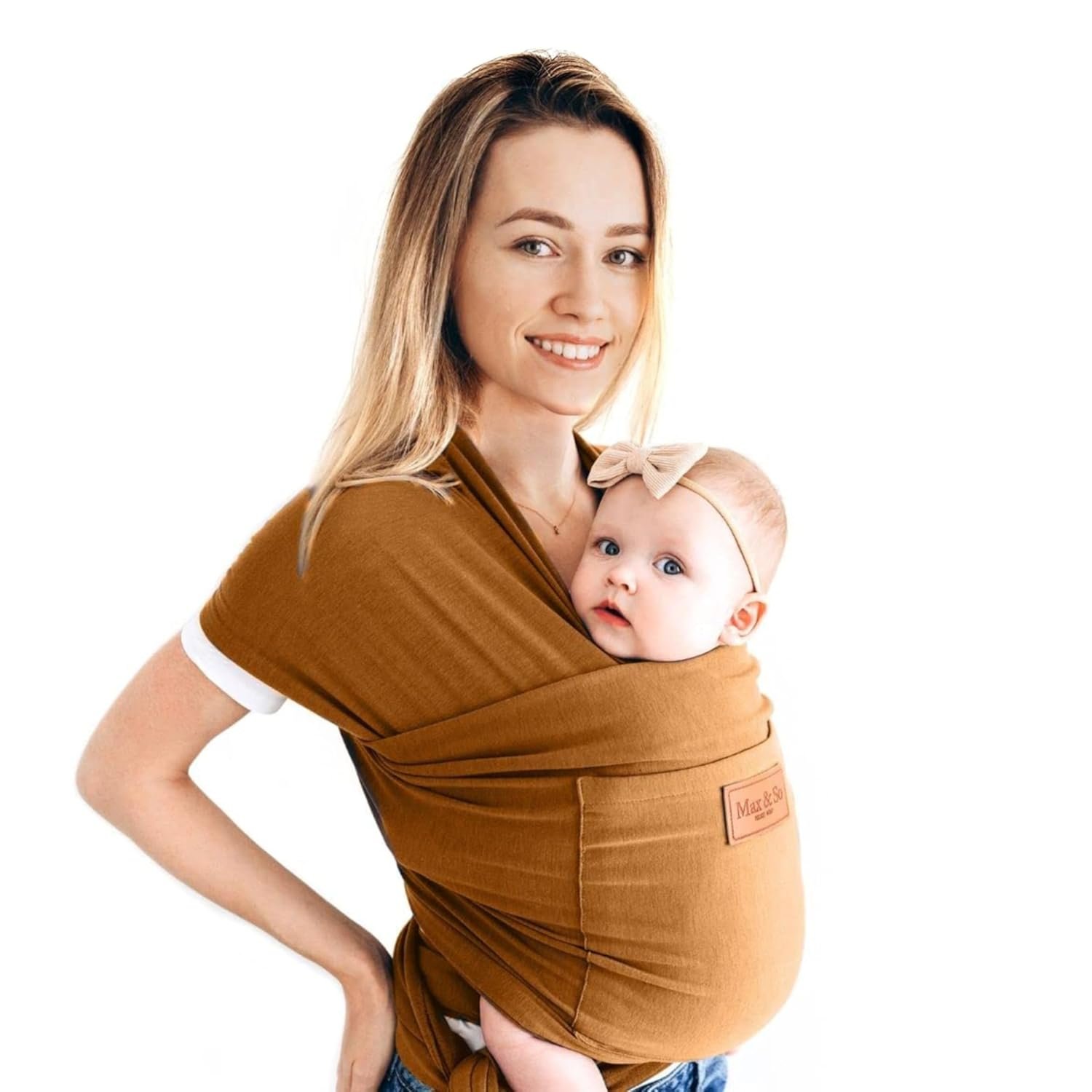 Baby Wrap Carrier – Premium Cotton Baby Carrier Wrap for Newborn to Toddler- Infant Carrier- Baby Holder One Size Fits All with Front Pocket by Max&so