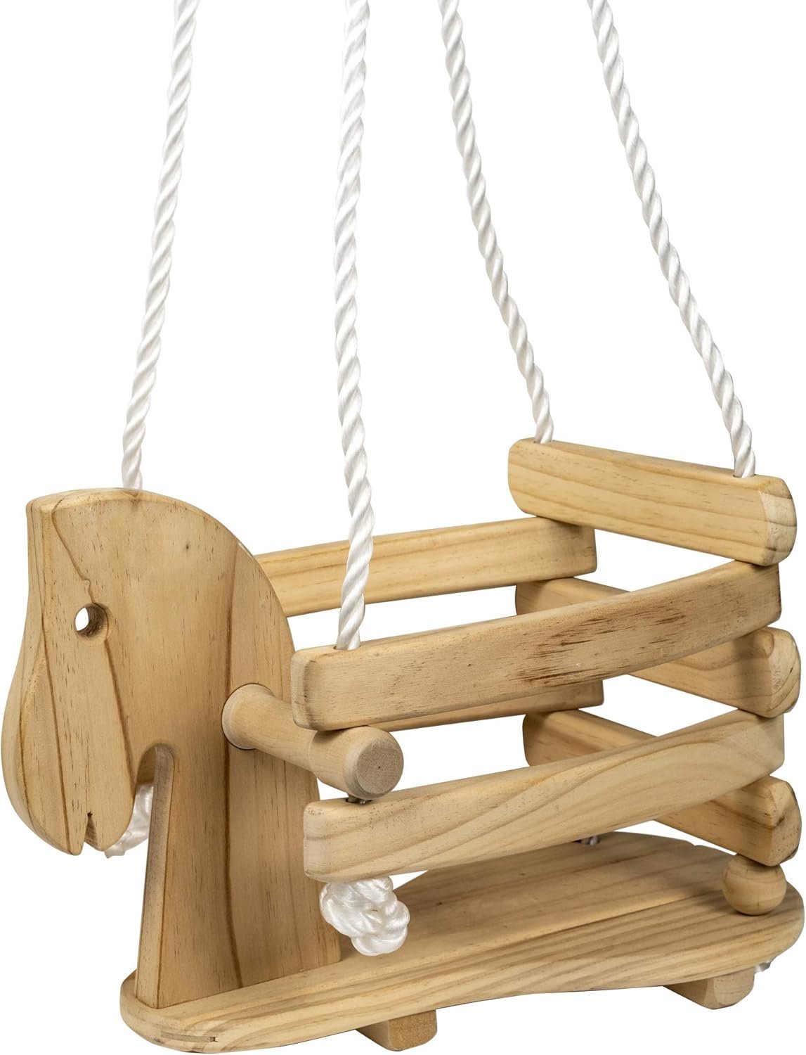 Horse Shaped Infant Swing Wooden Toddler Swing for Indoor/Outdoor Play, Bucket Seat Design, Safe & Comfortable for Ages 12-36 Months, Includes Durable 78-inch Ropes, Perfect for Playsets