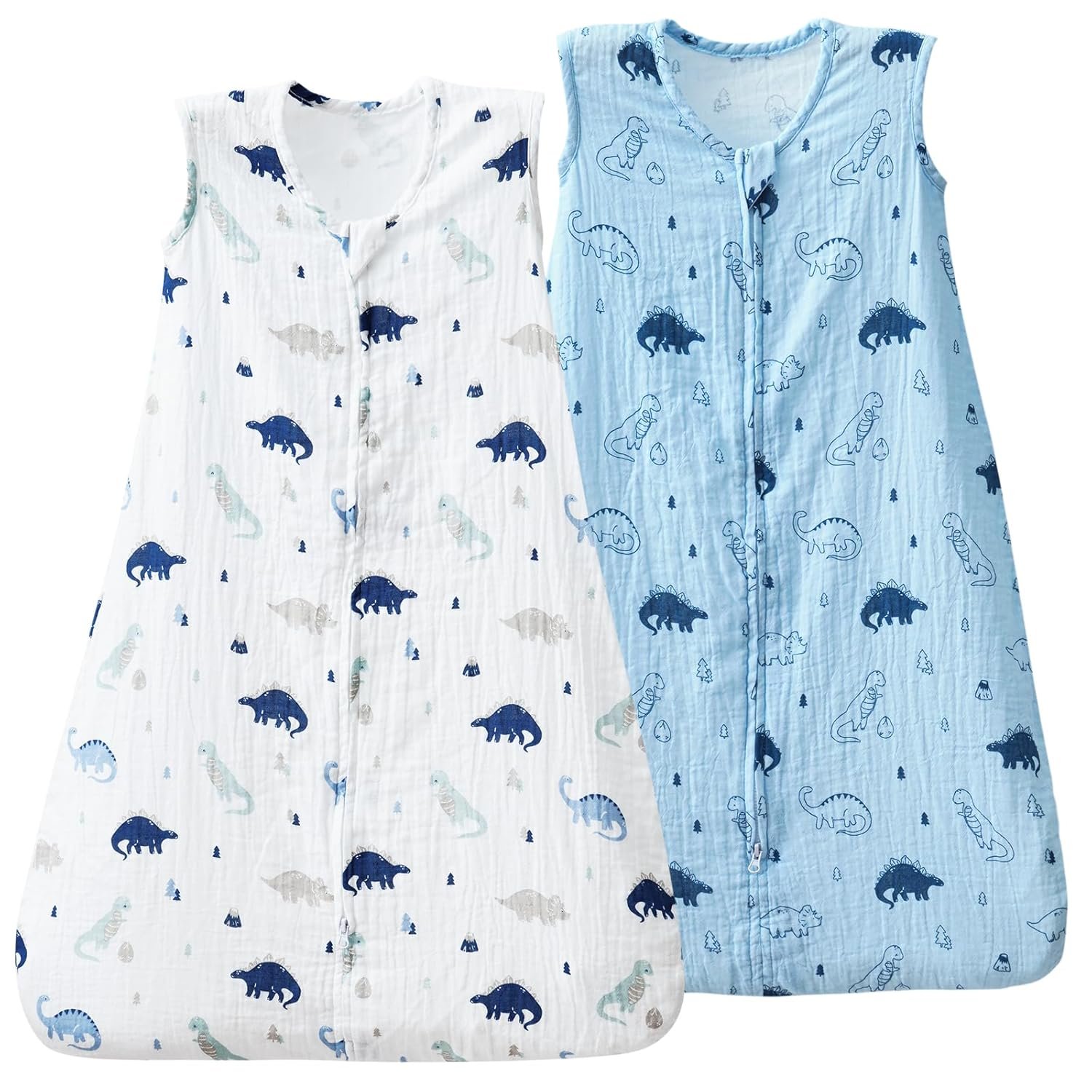 david’s kids Muslin Cotton Baby Sleep Sack 0-6 Months, 2 Pack 100% Cotton Sleeping Bag for Summer, TOG 0.5 Baby Wearable Blankets with 2-Way Zipper, Soft Sleep Sacks for Newborn Infant, Dinosaur