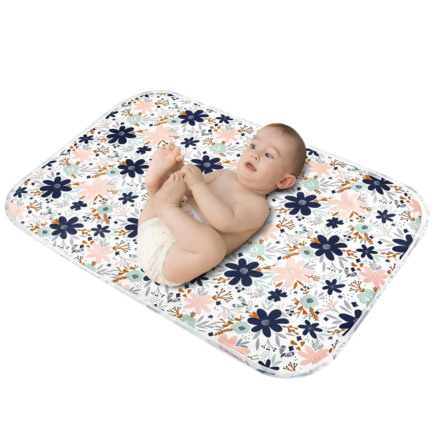 Baby Diaper Changing Pad, 21 5/8″ x 31.5″ Waterproof Changing Pad Liners – Reusable Soft and Absorbent Portable Changing Mat(Floral1PCS)