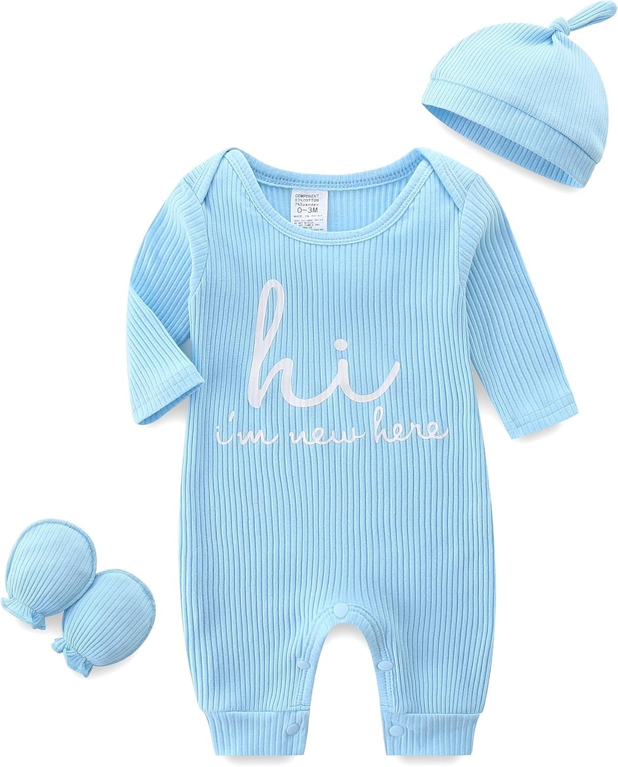 Babymine Newborn Unisex Baby Clothes 0-3 Months,Long Sleeve Onesie Infant Coming Home Outfits Romper with Mittens & Hat