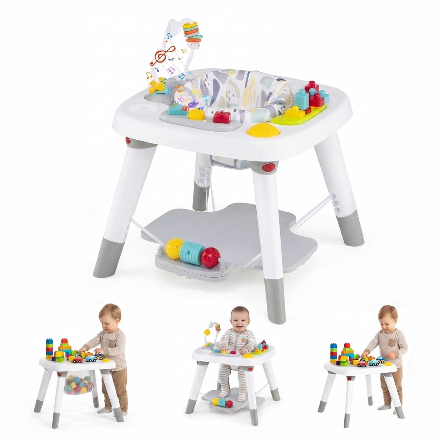HONEY JOY Baby Bouncer Activity Center, 6-in-1 Infant Jumper & Standing Play Table w/ 360° Rotary Seat, 5 Toys, 3 Adjustable Heights, Music & Sounds, Activity Center for Babies(Gray)