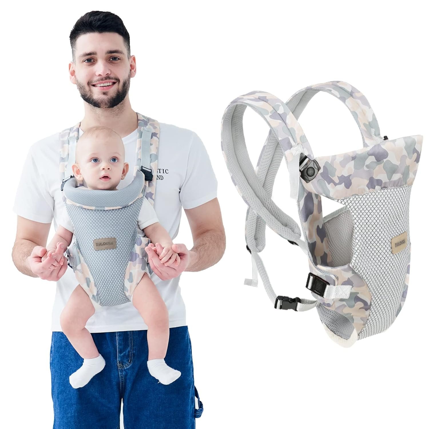 IULONEE Baby Carrier, Embrace Cozy 4-in-1 Infant Carrier Ergonomic Adjustable Holder Portable Convertible Front and Back Backpack Carry for Infants Toddlers Babies Girl and Boy 7-45 Pounds (Gray)