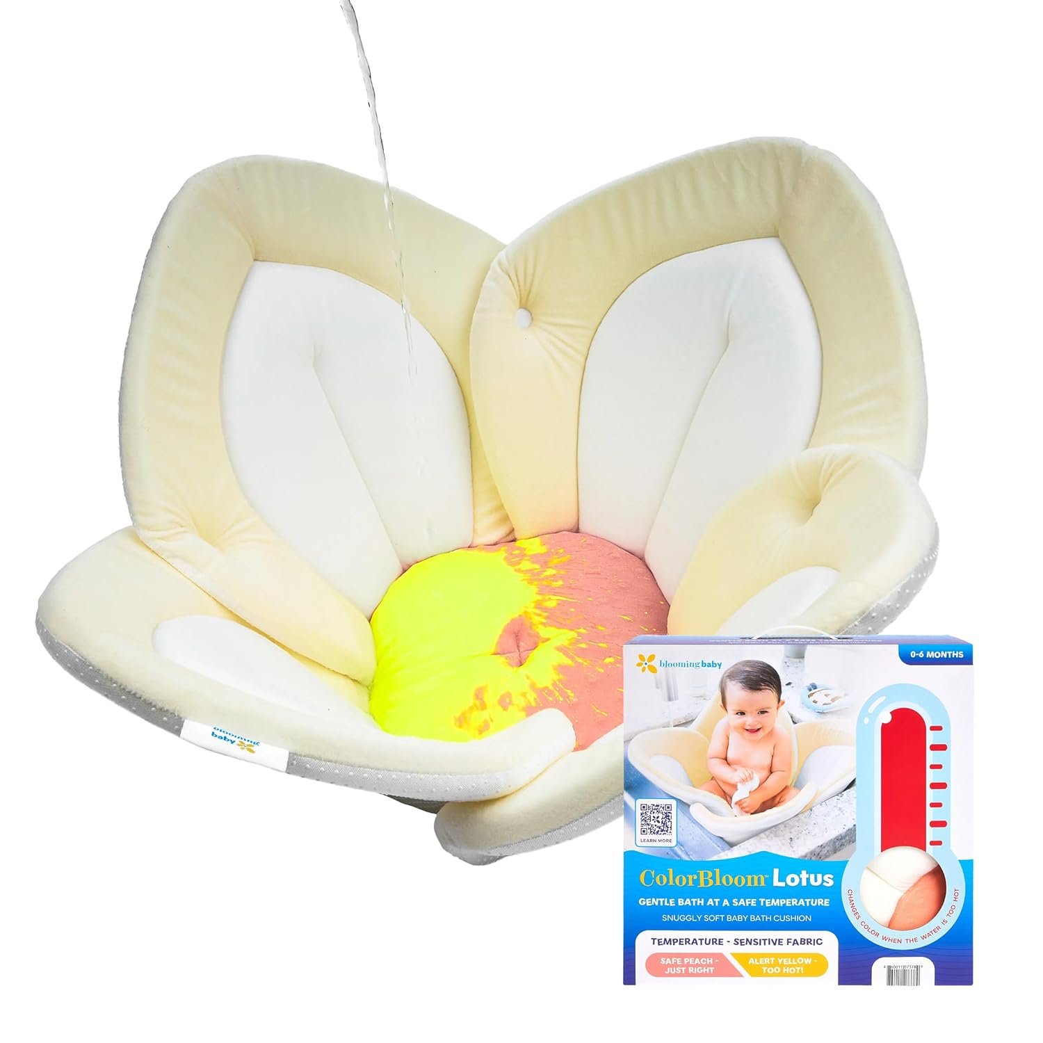 Blooming Baby ColorBloom Baby Bath Seat for Sink – Temperature-Sensing Color-Changing Fabric, Plush Lotus Bath Cushion, Fits Most Sinks, Machine Washable, Newborn Bath Support (0–6 Months)
