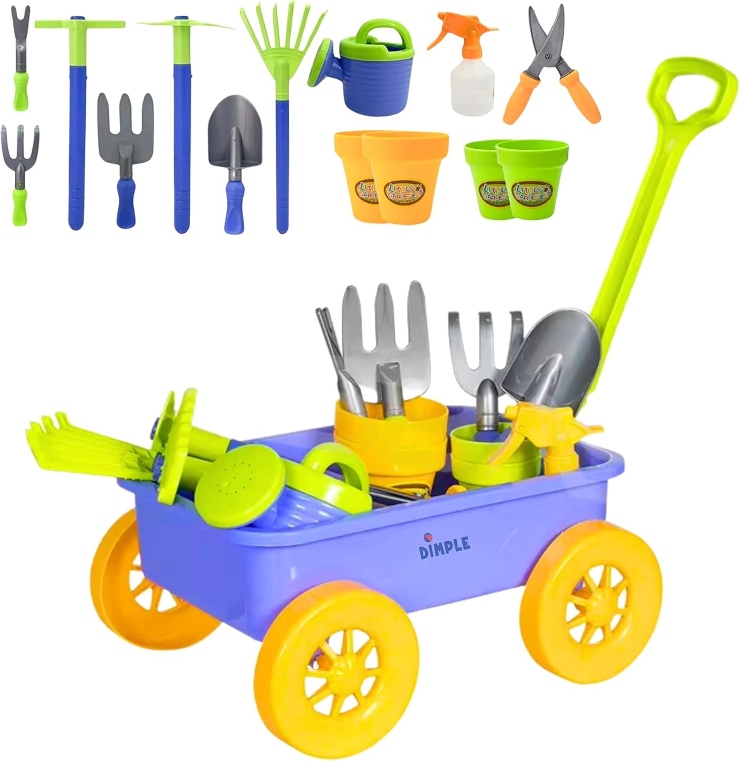 Dimple Garden Wagon & Tools Toy Set, Kids Gardening Set – 15 Pcs Outdoor Toys for Toddlers 1-3, Sand Toys – Sturdy & Durable – Top Yd, Beach, Sand, Garden Play Set for Kids & Toddler Gardening Tools