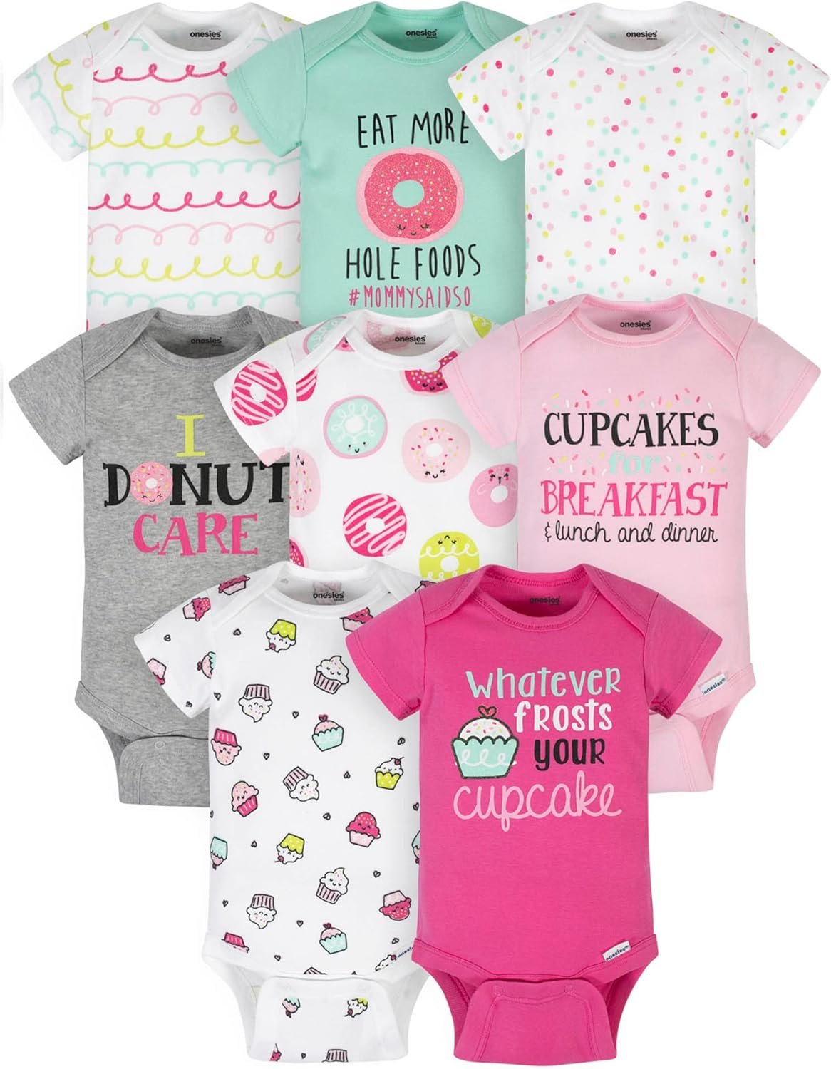 Onesies Brand Baby Girls’ 8-pack Short Sleeve Mix & Match Bodysuits