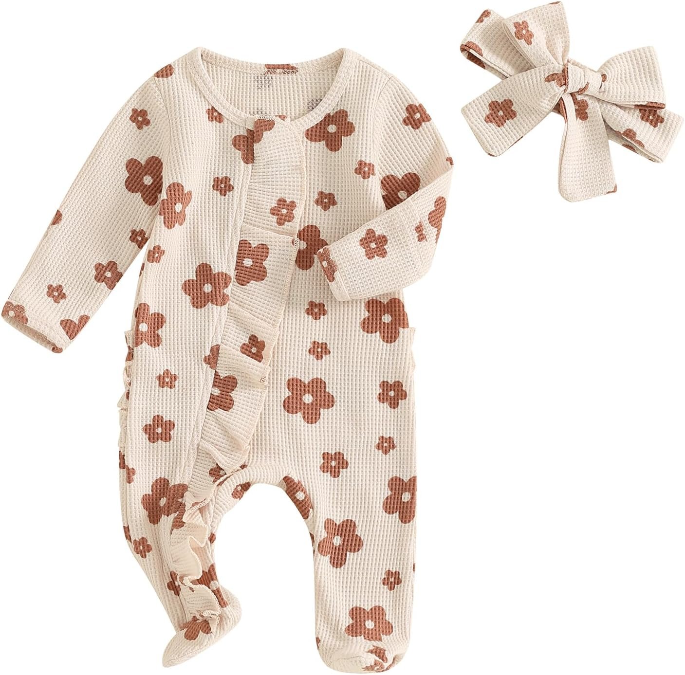 Ayalinggo Newborn Baby Girl Fall Winter Outfits Clothes Knit Jumpsuit Ruffle Romper Newborn Coming Home Outfit for Baby Girl