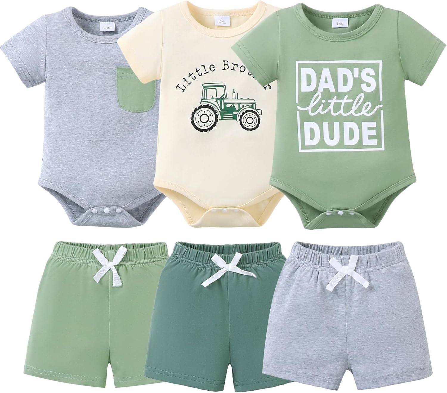 Jecson Newborn Boy Clothes Baby Boy Outfits Summer Set 6-Piece Cotton Short Sleeve Top and Shorts for 0-18M