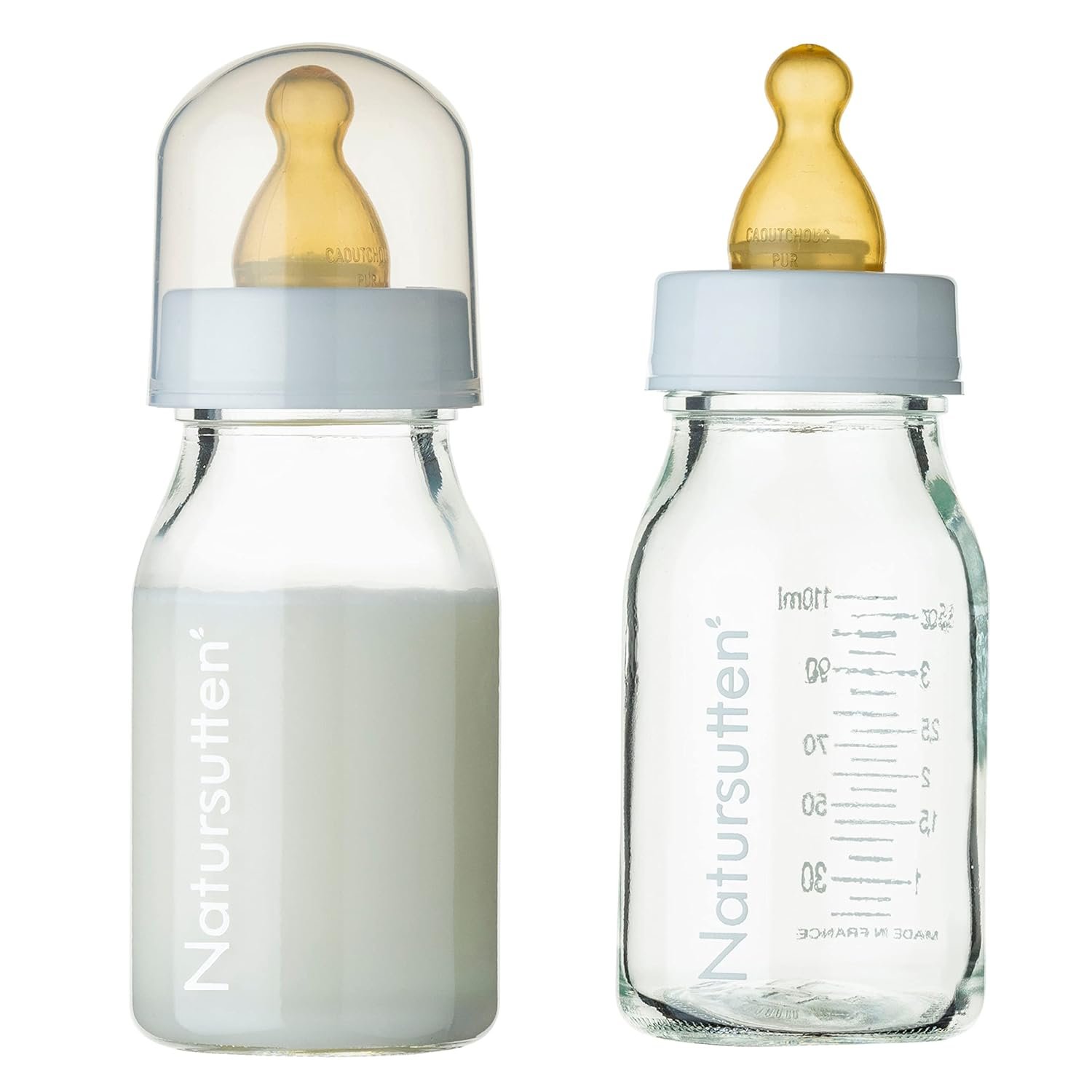 Natursutten Anti-Colic Glass Baby Bottle 2-Pack – 4 Ounce Bottles for Breastfeeding Babies – Newborn Bottles Set: Natural Rubber Slow-Flow Bottle Nipples, Seals, Valves, Baby Bottle Caps