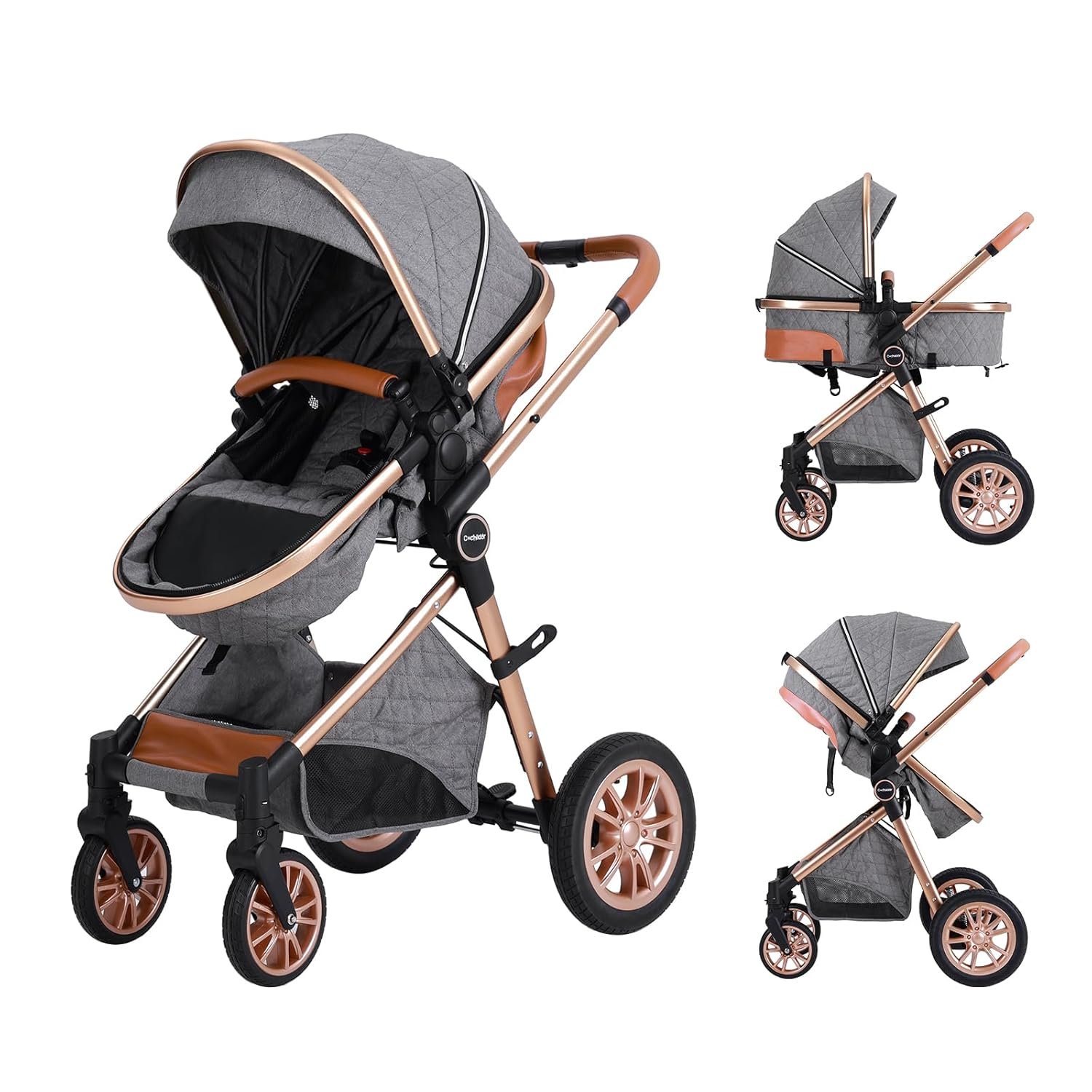 Cochildor DuraFlex 2-in-1 Baby Stroller, Foldable Travel Stroller for Newborn to Toddler, Convertible Stroller with All-Terrain Wheels and UPF 50+ Canopy, Gray