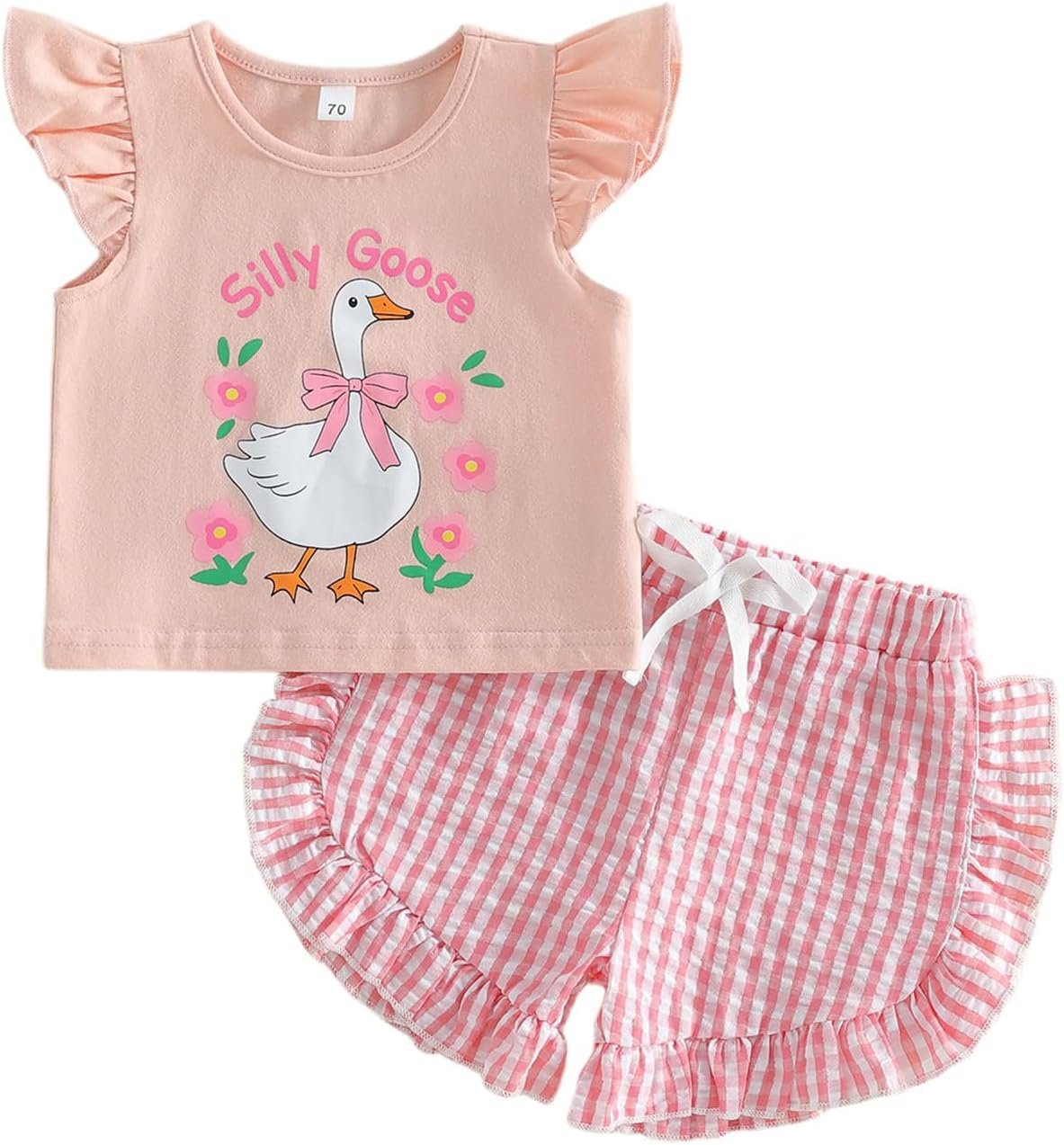 FIOMVA Toddler Baby Girl Summer Clothes Outfit Fly Sleeve Tank Top Sleeveless Shirt Ruffle Plaid Shorts Set Girls Clothing