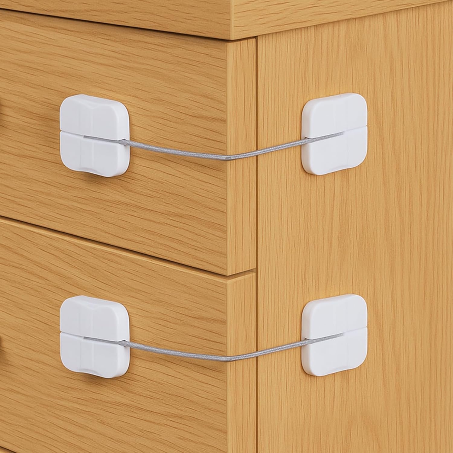 4 Pack Cabinet Locks Baby Proofing, Maveek Child Proof Drawer Locks Dual-Button White Fridge Lock Toilet Closet Dresser Kitchen Refrigerator Door Window Latch For 0-24 Month Infant Safety