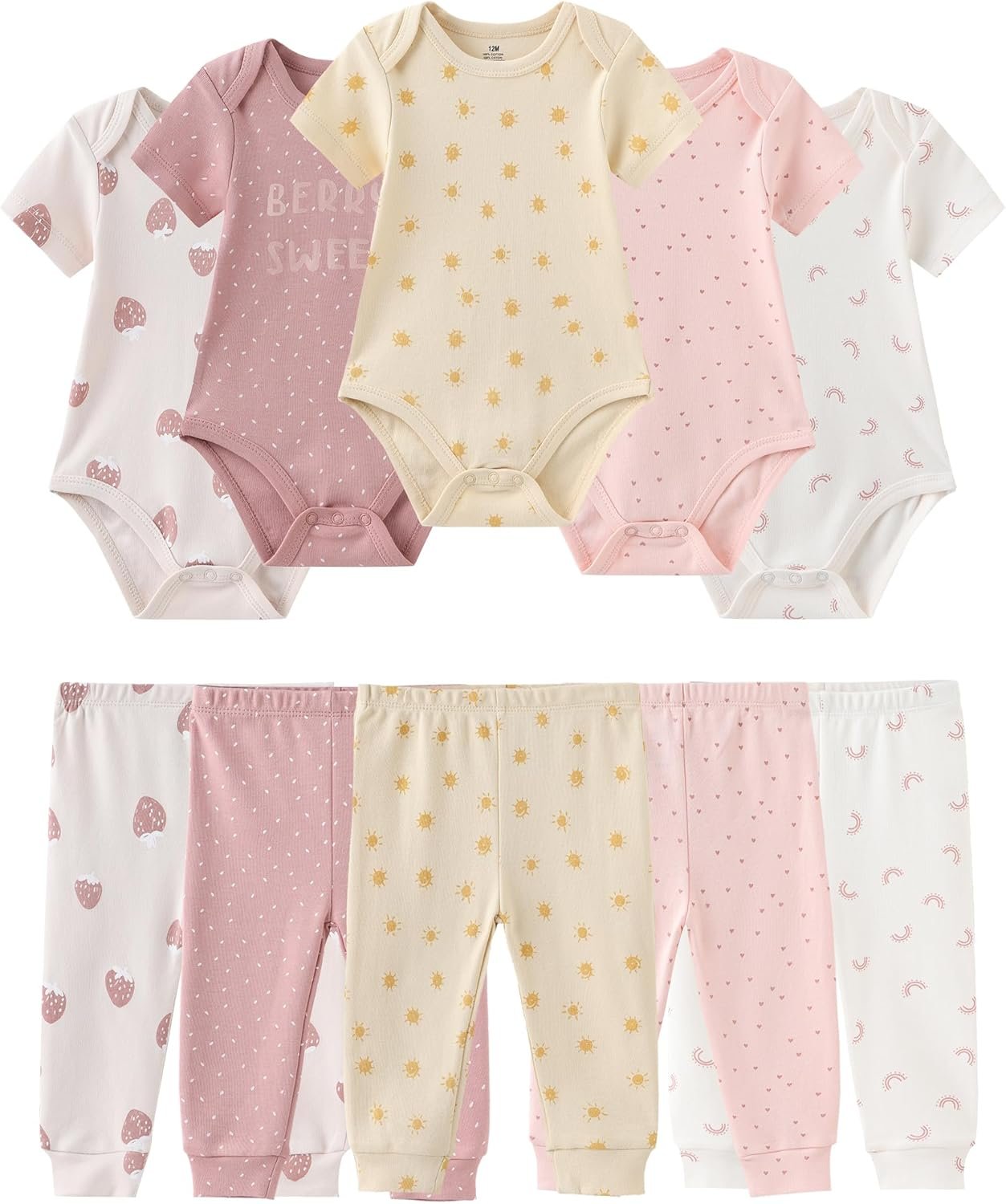 Baby Girl Bodysuit and Pant Set Cotton Ribbed Mix Summer Infant Girls Clothes Outfits 0-12 Month