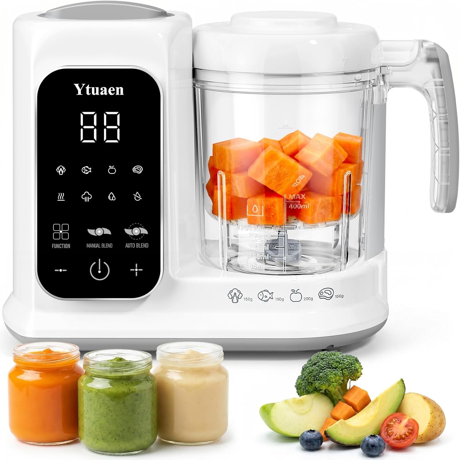 Baby Food Maker, One Step Baby Food Processor Steamer with Steam Basket Puree Blender Grinder Safty Lock, Auto Cooking Grinding Self-Cleaning & Sterili-zing for Healthy Homemade Baby Food, BPA-Free