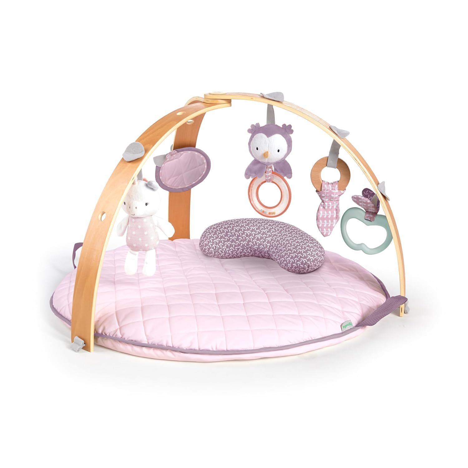 Ingenuity Cozy Spot Reversible Duvet Activity Gym & Play Mat with Wooden-Toy-bar – Calla (Pink), Newborn and up