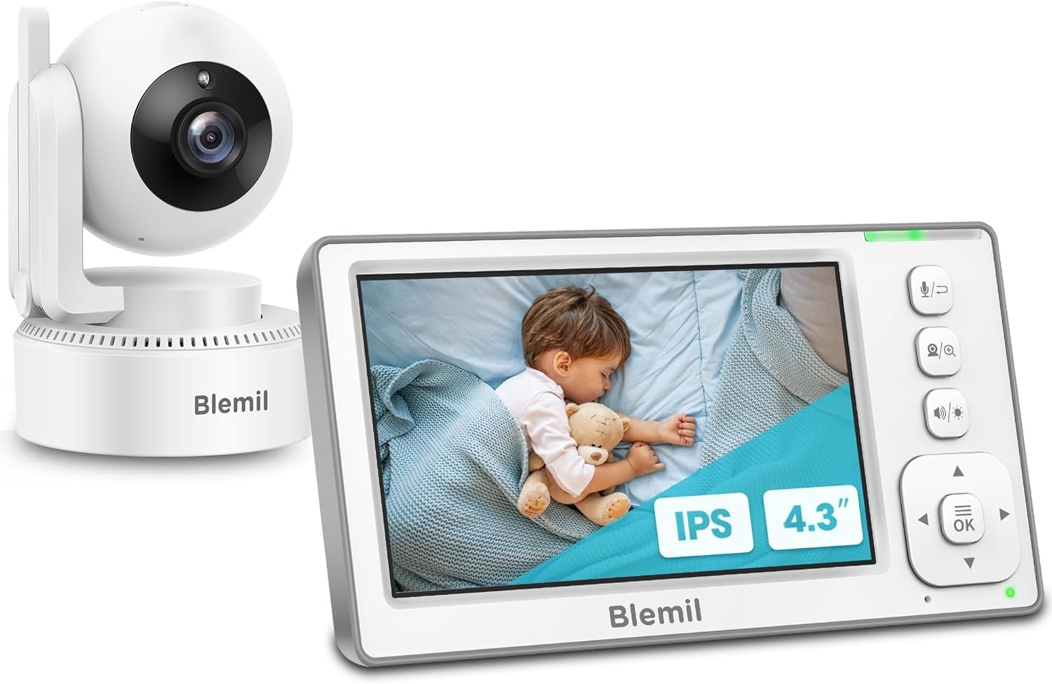 Blemil Baby Monitor with Camera and Audio, 4.3” IPS Screen Monitor with 29-Hour Battery, 1000ft Range Pan-Tilt-Zoom Video Baby Monitor No WiFi, 2X Zoom, Two-Way Talk, Night Vision
