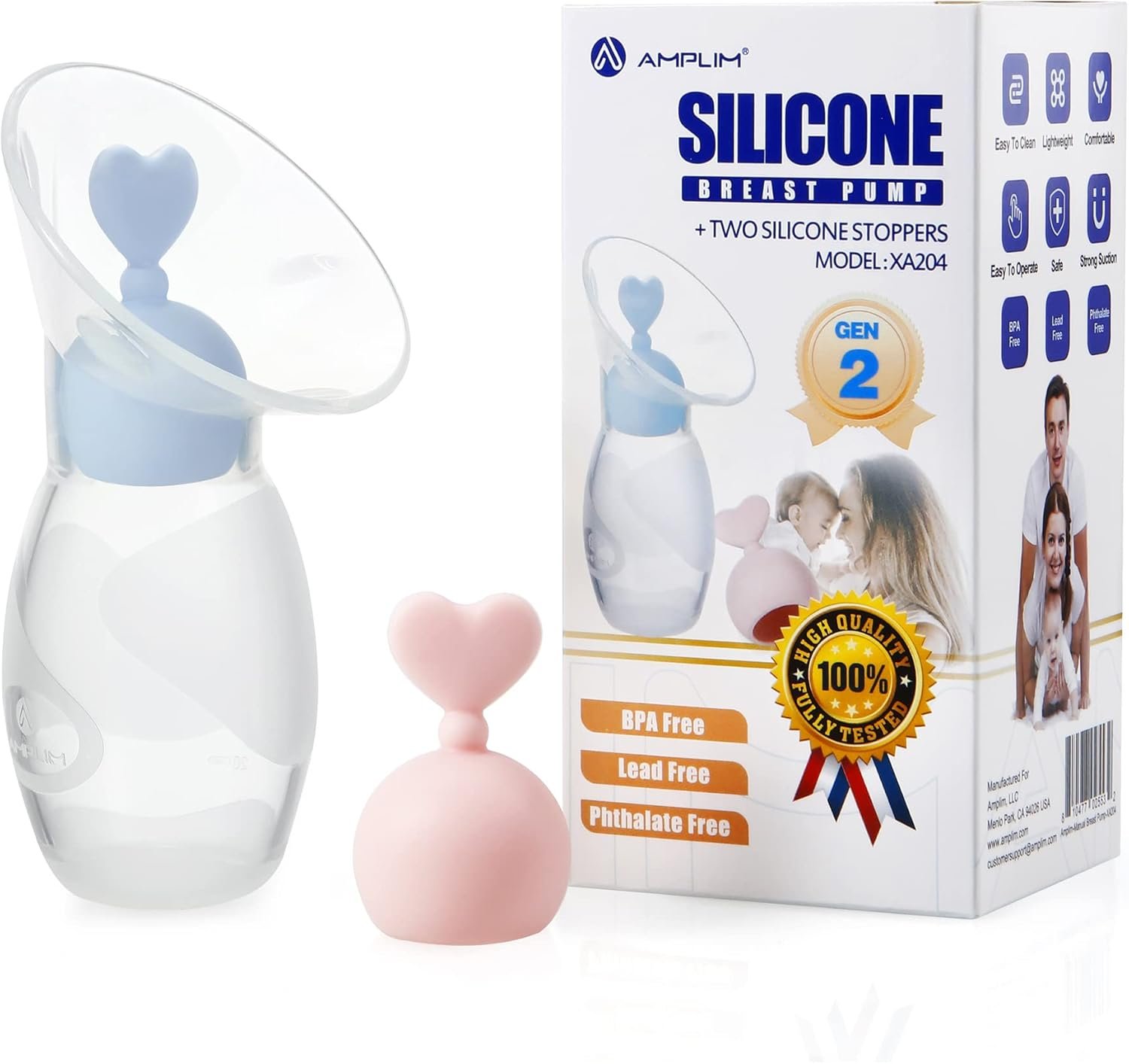 Manual Breast Pump | Gen 2 Food Grade Silicone Collector for Breastfeeding Nursing Mom with 2 Milk Stoppers | Must Haves Registry Essentials for Newborn, Infant, Baby | 4 oz (Blue + Pink)