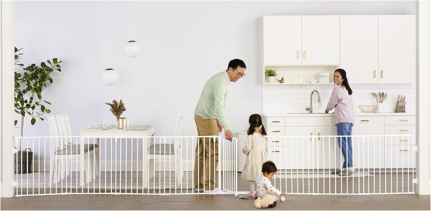 Regalo Safety 192″ Super Wide Baby Gate & Play Yard, 2-in-1 Convertible Extra Wide Safety Barrier, Hardware Mounted for Toddlers & Pets, Tested & Safe for 30 Years, American Designed & Owned, White