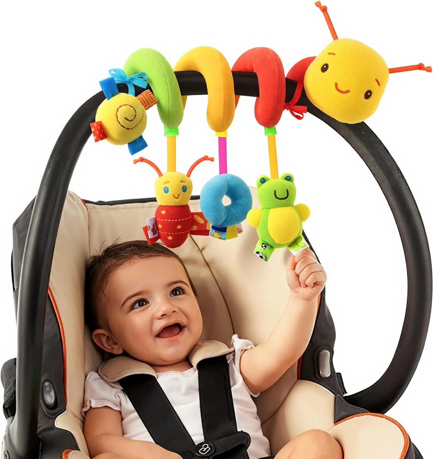 FPVERA Car Seat Toys for Babies 0-6 Months, Hanging Carseat Toys for Infants 0-12 Months, Spiral Plush Caterpillar Sensory Stroller Toy with Rattles for Baby Essentials Newborn Boy Girl Shower Gifts