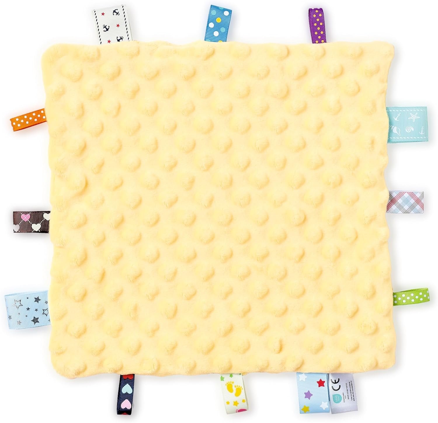 CREVENT Soft Baby Lovey Security Blanket, Small Plush Comfort Blanket for Baby Girls, Sensory Soothing Toy, Newborn, 10″ x 10″ Yellow
