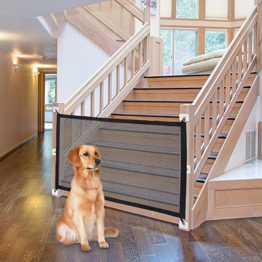 NWK Magic Dog Gate for Stairs Pet Gate for The House Providing a Safe Enclosure for Pets to Play and Rest, 6 Hooks Design (30” X 43”)