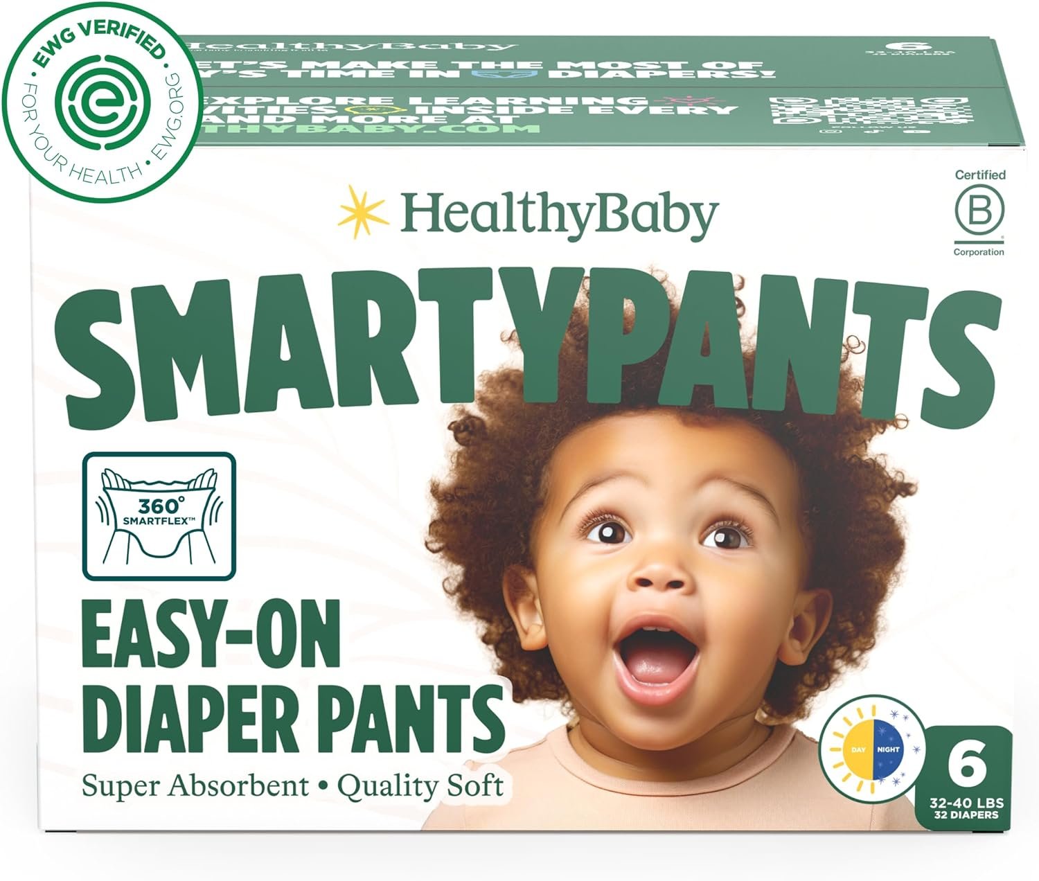 HealthyBaby Size 6 Pull Up Style Training Pants (32 Count) – Easy Pull-On & Tear-Away Design for Potty Training – Leak Protection for Active Toddlers – EWG-Verified Safe, Plant-Based