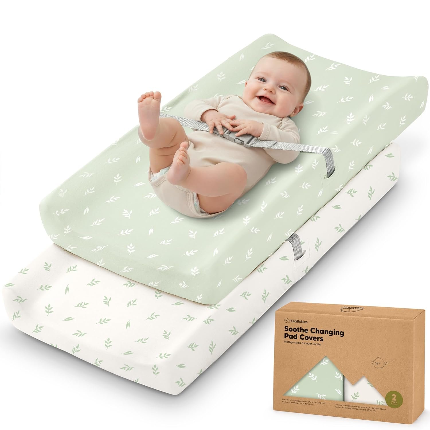 2-Pack Organic Changing Pad Covers for Girl, Boy, Neutral – 100% Cotton Changing Table Pad Cover, Soft Baby Nursery Diaper Changing Pad Sheets, Contour Changing Pads Liners, Change Pad Cover (Herb)