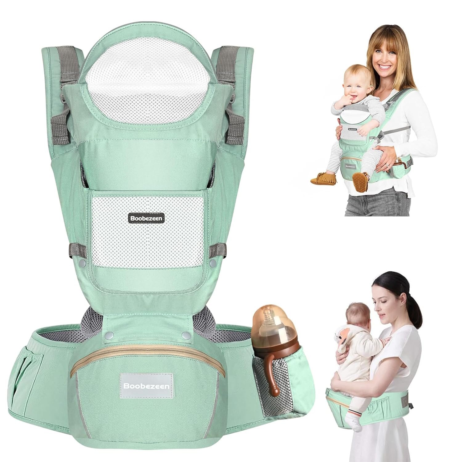 Baby Carrier with Hip Seat, Ergonomic M Position 6-in-1 Baby Carrier Newborns to Toddlers, Adjustable Baby Holder Carrier, All Seasons(Green)