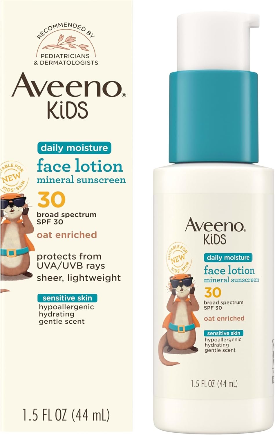Aveeno Kids Daily Moisture Face Lotion & Mineral Sunscreen with SPF 30, Oat Enriched Face Moisturizer for Kids & Broad-Spectrum Sun Protection for Sensitive Skin, Hypoallergenic, 1.5 fl. oz