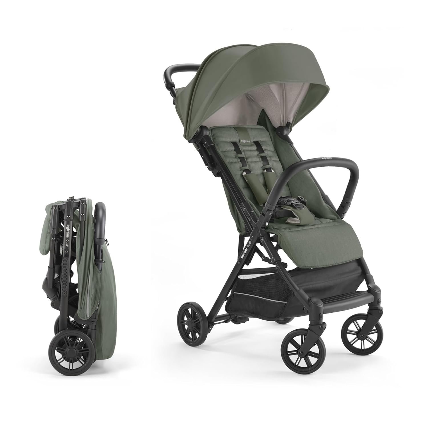 Inglesina Quid 2 Stroller – Crocodile Green – Ultra Compact Lightweight Travel Stroller, Babies and Toddlers, Airplane Overhead Foldable, Reclining Seat Collapsible Canopy, 3 Months – 50 lbs, BPA Free