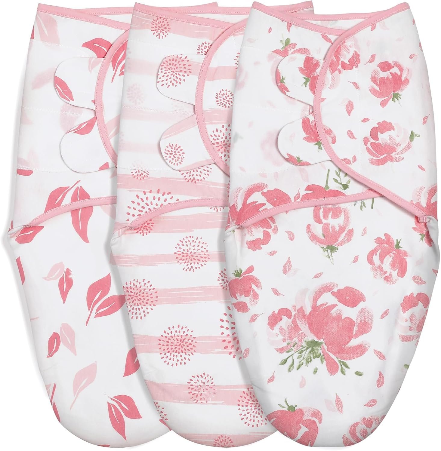 GLLQUEN BABY Girl Swaddles 0-3 Months – 3 Pack Baby Swaddles Sack for Newborn, Infant Sleep Sack, Easy Swaddling Wrap, A Pink Floral, Nursery Swaddle Blankets Essentials