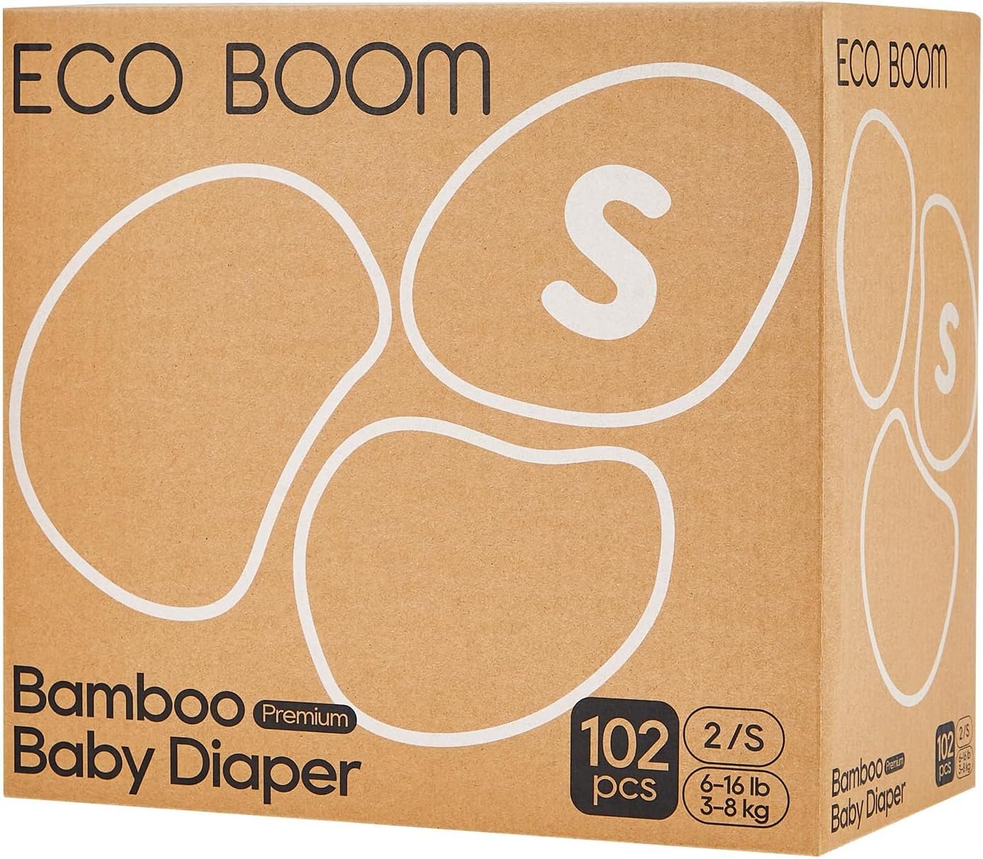 ECO BOOM Diapers, Viscose from Bamboo Diapers, Natural Soft Disposable Nappies for Infant, Size 2 Suitable for 6 to 16lb (Small – 102 Count)