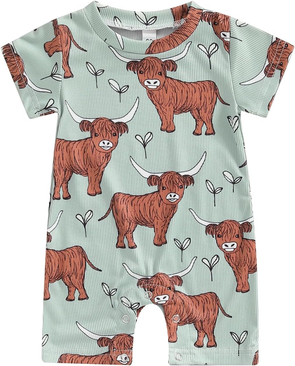 Country Baby Clothes Boy Girl Western Cow Print Short Sleeve Romper Bodysuit Ribbed One Piece Jumpsuit Summer Outfit